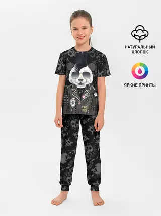 Детская пижама с брюками / Панда в косухе