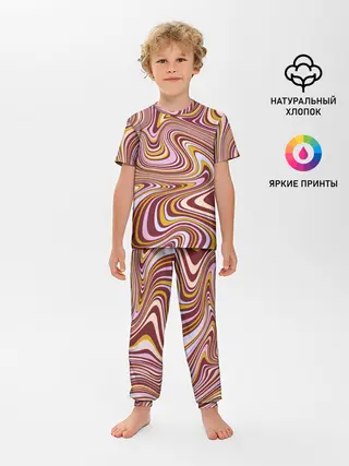 Детская пижама с брюками / Красно-золотые разводы красок паттерн