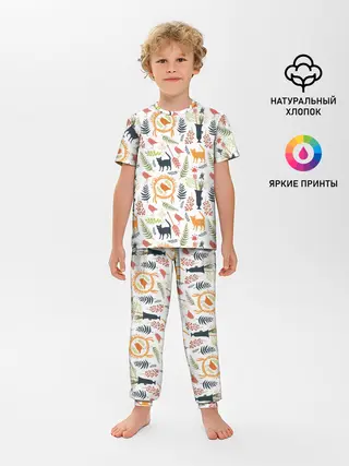 Детская пижама с брюками / О кошках и птичках
