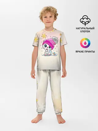 Детская пижама с брюками / Новогодний кот
