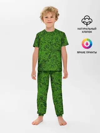 Детская пижама с брюками / зелёный паттерн