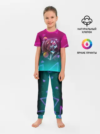Детская пижама с брюками / RETRO CYBER BEAR NEON