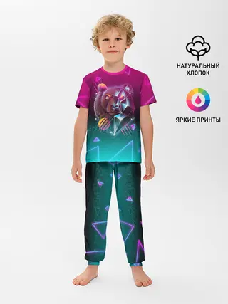 Детская пижама с брюками / RETRO CYBER BEAR NEON