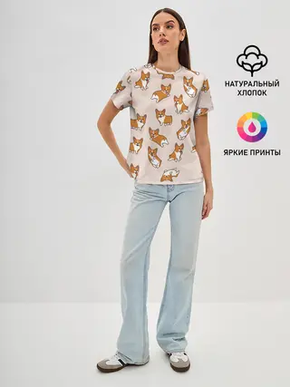 Женская базовая футболка / Корги | Разные
