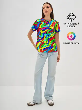 Женская базовая футболка / Красочные узоры/абстракционизм