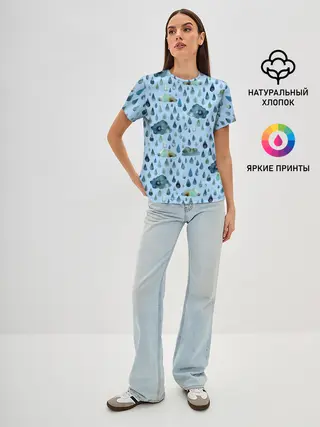 Женская базовая футболка / Дождливая осень.Тучки и дождь