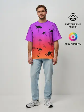 Мужская футболка оверсайз / Фламинго