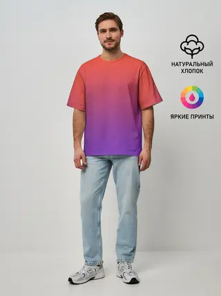 Мужская футболка оверсайз / Оранжевый и Фиолетовый