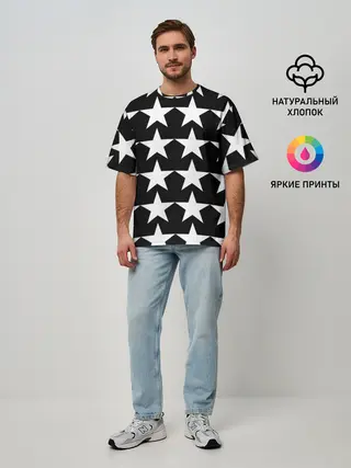 Мужская футболка оверсайз / Белые звёзды на чёрном фоне
