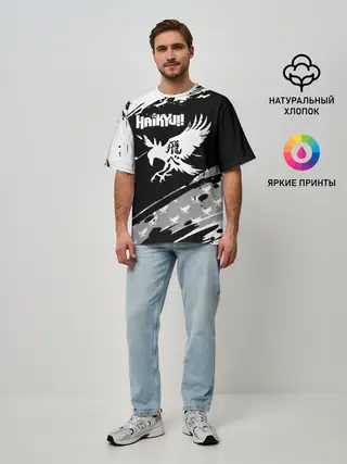Мужская футболка оверсайз / Haikyuu!! Ворон иероглиф