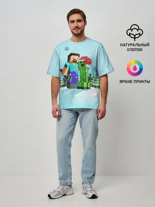 Мужская футболка оверсайз / MINECRAFT НОВОГОДНИЙ