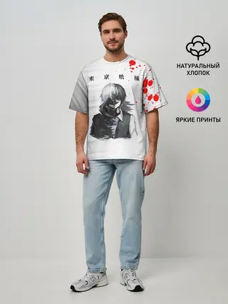 Мужская футболка оверсайз / Kaneki Ken красные капли