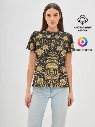 Женская базовая футболка / Gold & Black