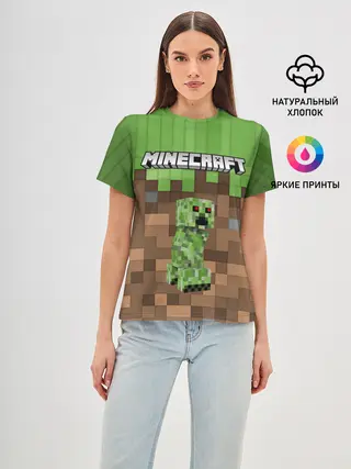 Женская базовая футболка / MineCraft | Крипер