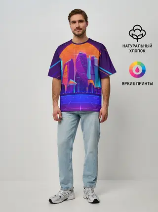Мужская футболка оверсайз / НЕОНОВЫЙ ГОРОД