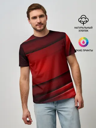 Мужская базовая футболка / 3D red Абстрактные линии