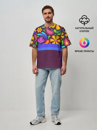 Мужская футболка оверсайз / Мультяшные Цветы