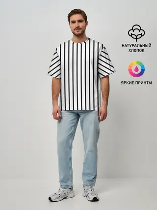 Мужская футболка оверсайз / Чёрные и белые полосы