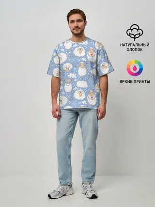 Мужская футболка оверсайз / Счастливые овечки