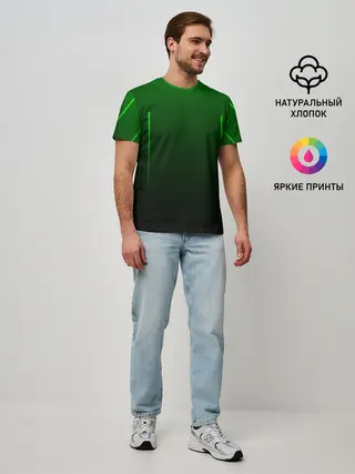 Мужская базовая футболка / Неоновые линии на градиенте