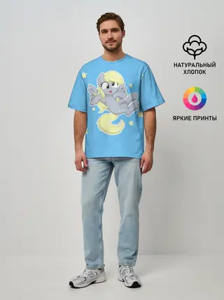 Мужская футболка оверсайз / Пони в звёздном небе