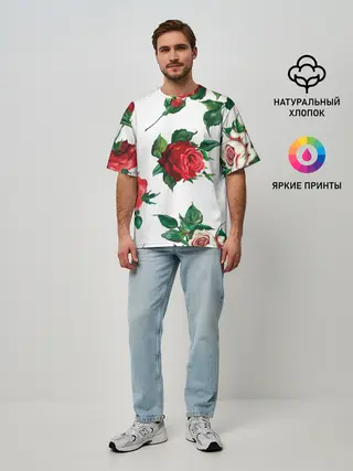 Мужская футболка оверсайз / Розы