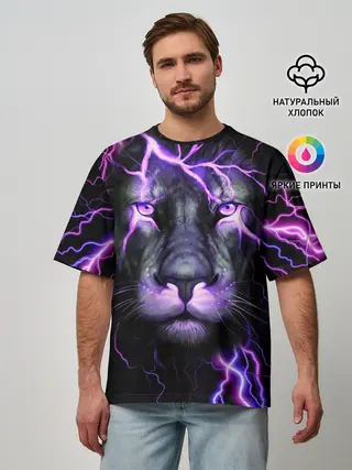 Мужская футболка оверсайз / НЕОНОВЫЙ ЛЕВ / NEON LION