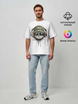 Мужская футболка оверсайз / Крутой кот