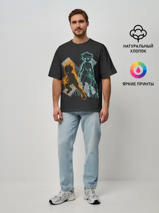Мужская футболка оверсайз / Logo Hunter с персонажами