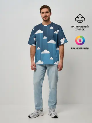 Мужская футболка оверсайз / Облака в очереди
