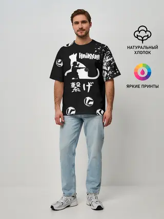 Мужская футболка оверсайз / Старшая Некома коты Haikyuu!!
