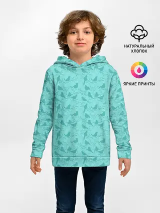 Детское худи / Зеленые птицы летний узор