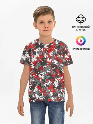 Детская базовая футболка / Камуфляж с буквами F.C.S.M