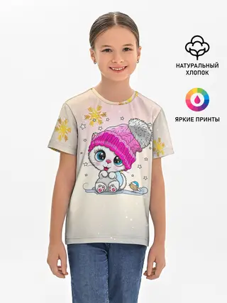 Детская базовая футболка / Новогодний кот