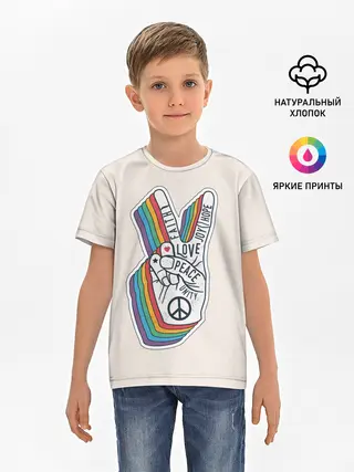 Детская базовая футболка / PEACE and LOVE | МИР и ЛЮБОВЬ