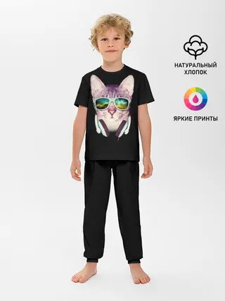 Детская пижама с брюками / Кот в Наушниках