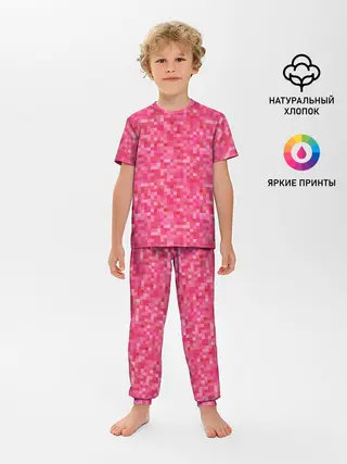 Детская пижама с брюками / Цикламеновая пиксельная абстракция