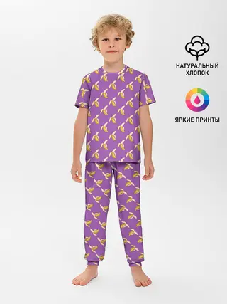 Детская пижама с брюками / Бананы на лиловом паттерн