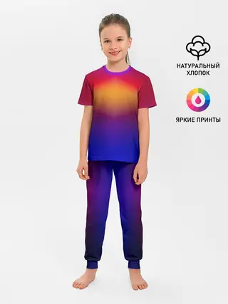 Детская пижама с брюками / Размытый оранжево-фиолетовый