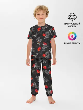 Детская пижама с брюками / Красные цветы