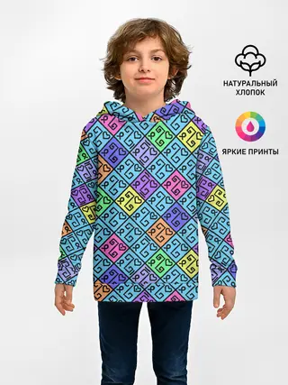 Детское худи / Неоновый яркий абстрактный узо