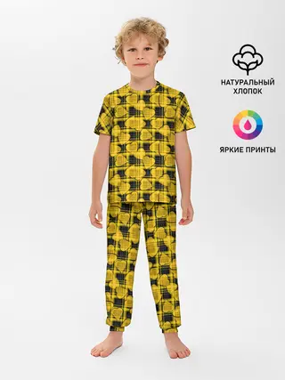 Детская пижама с брюками / Желто-черный модный узор
