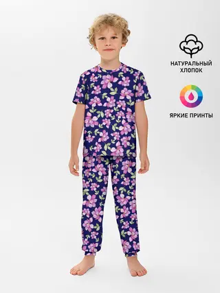 Детская пижама с брюками / Акварельные цветы Магнолии