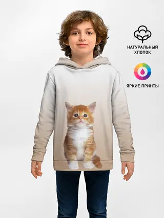 Детское худи / бело-рыжий котенок реализм