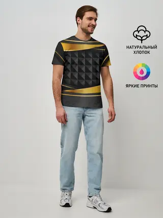 Мужская базовая футболка / 3D luxury black gold Плиты 3Д