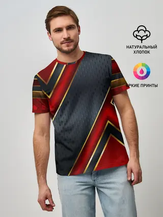 Мужская базовая футболка / Black & Red 3D