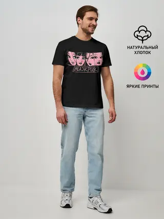 Мужская базовая футболка / Black Pink Art