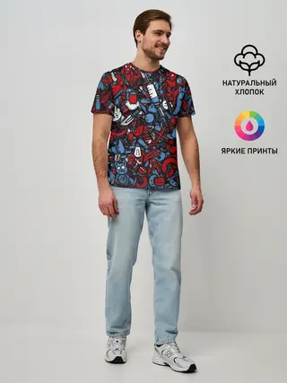 Мужская базовая футболка / RedBlue stikers