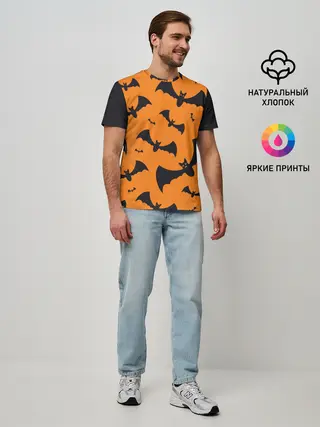 Мужская базовая футболка / ЛЕТУЧАЯ МЫШЬ В ДЕНЬ ХЭЛЛОУИНА