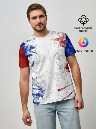 Мужская базовая футболка / BLUE WHITE & RED